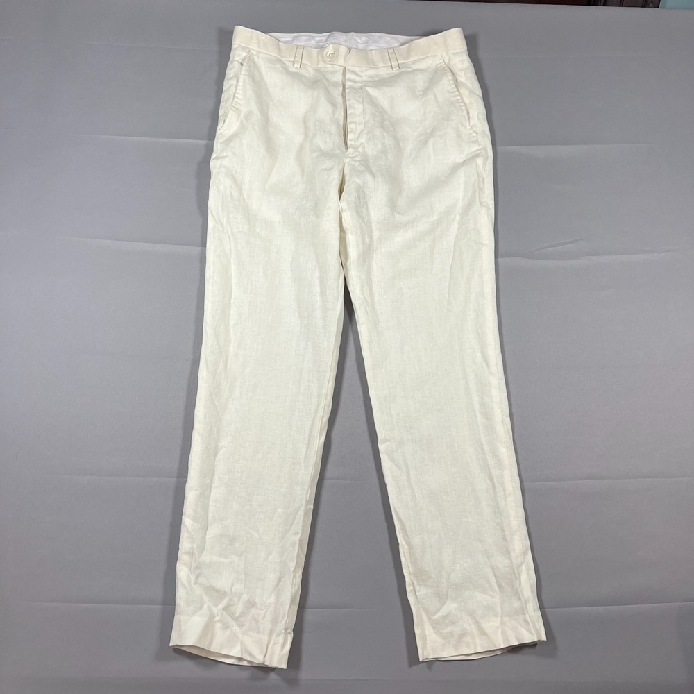 Greg Norman Chino Pants Mens 34x32 Beige Linen Blend Mid Rise Flat Front Skinny